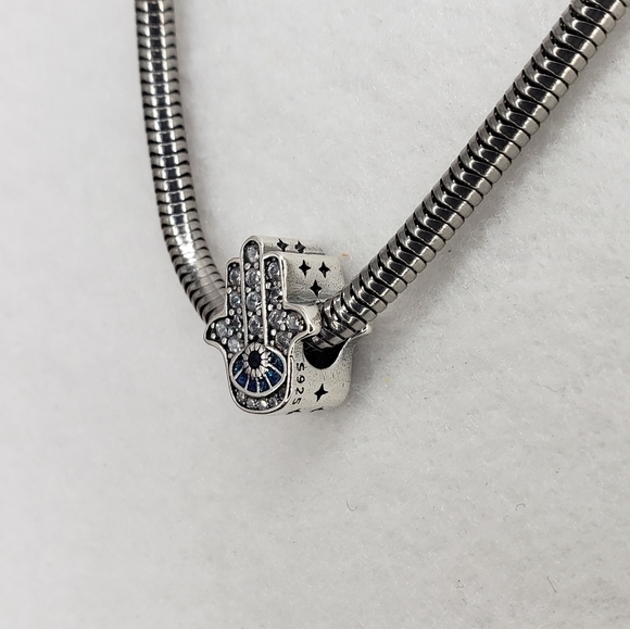 Hamsa Bracelet Charm Hand All Seeing Eye Sterling Silver 925 Jewelry Gift - Picture 3 of 5